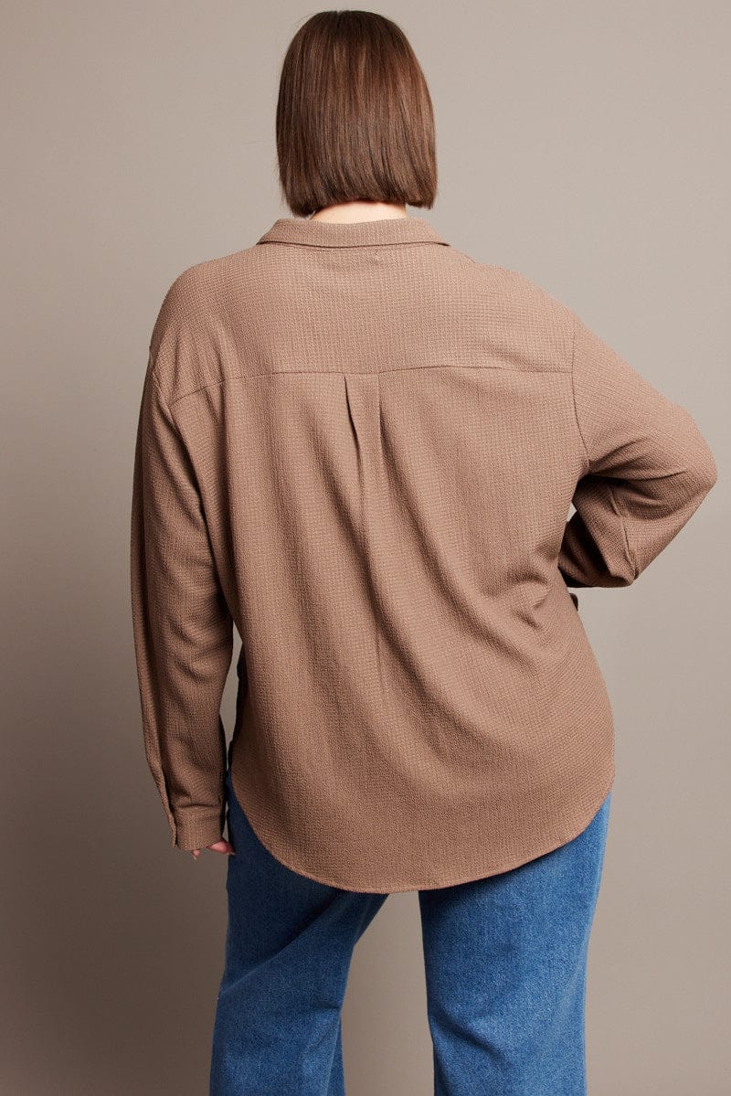 Brown Relaxed Shirt Long Sleeve Textured for YouandAll Fashion