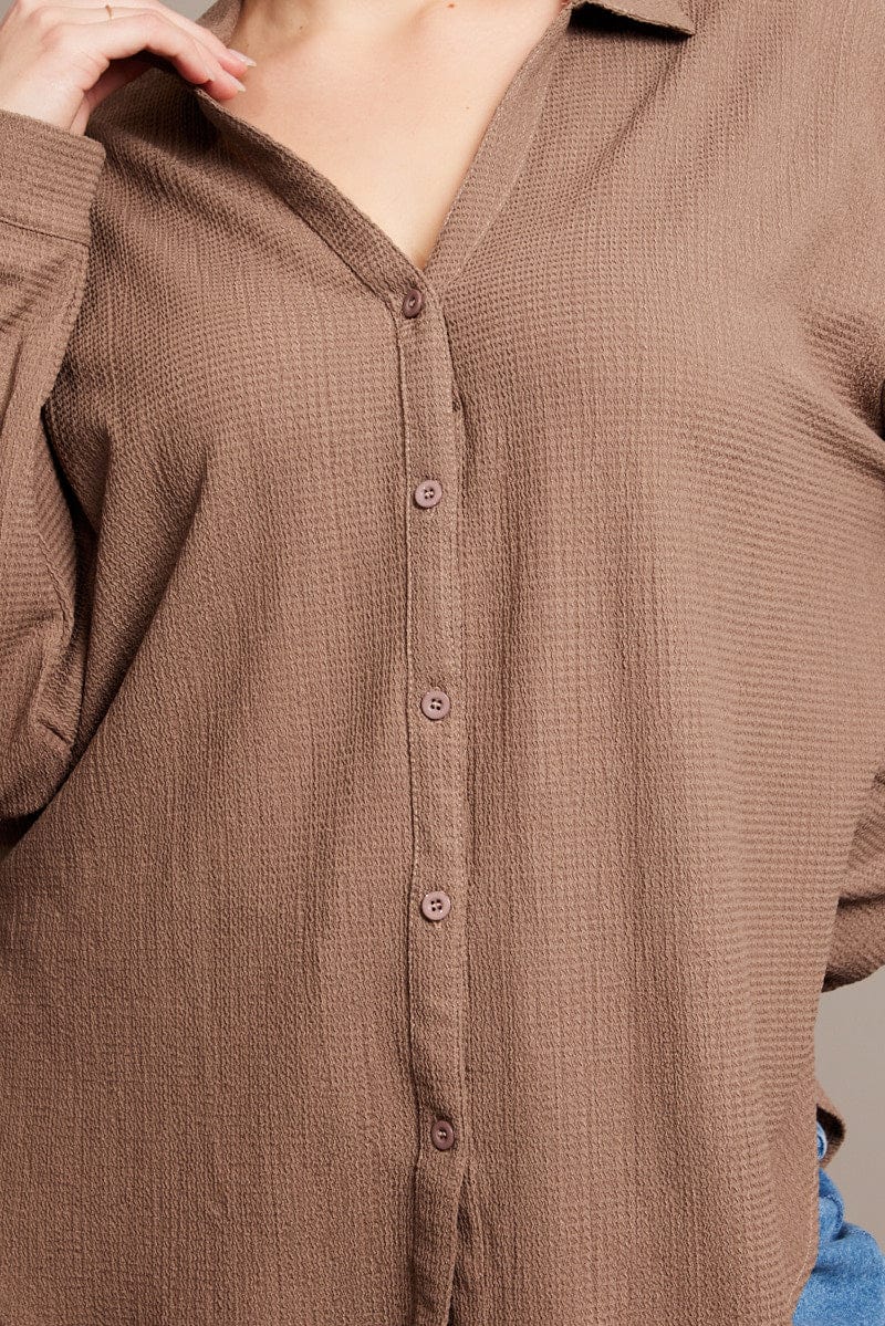 Brown Relaxed Shirt Long Sleeve Textured for YouandAll Fashion