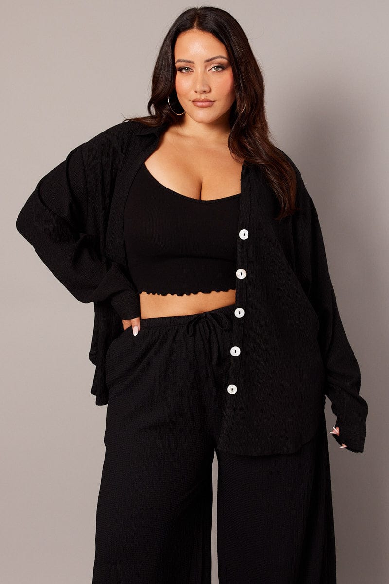 Black Textured Shirt Long Sleeve for YouandAll Fashion