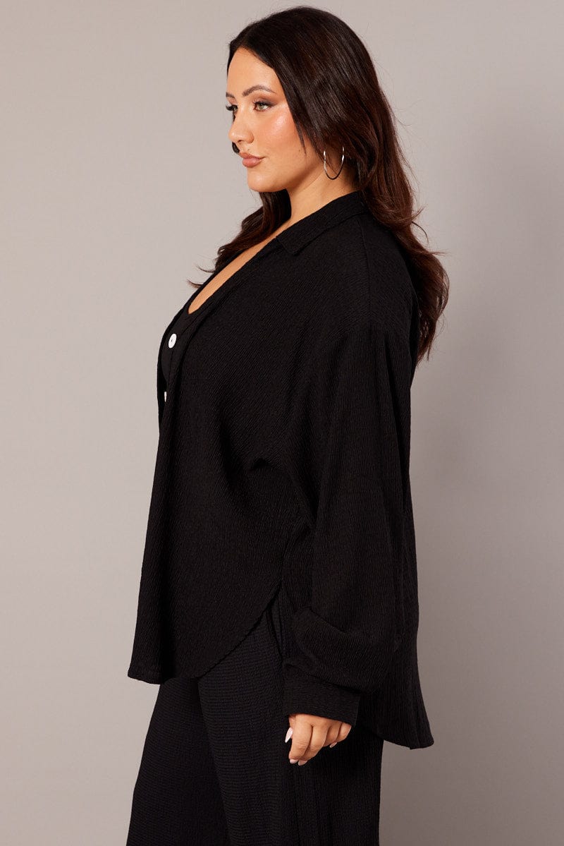 Black Textured Shirt Long Sleeve for YouandAll Fashion