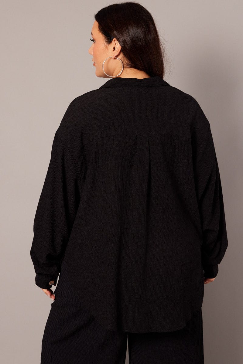 Black Textured Shirt Long Sleeve for YouandAll Fashion