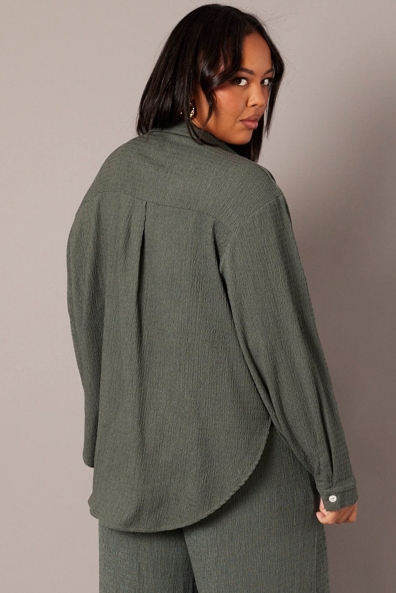 Green Textured Shirt Long Sleeve for YouandAll Fashion