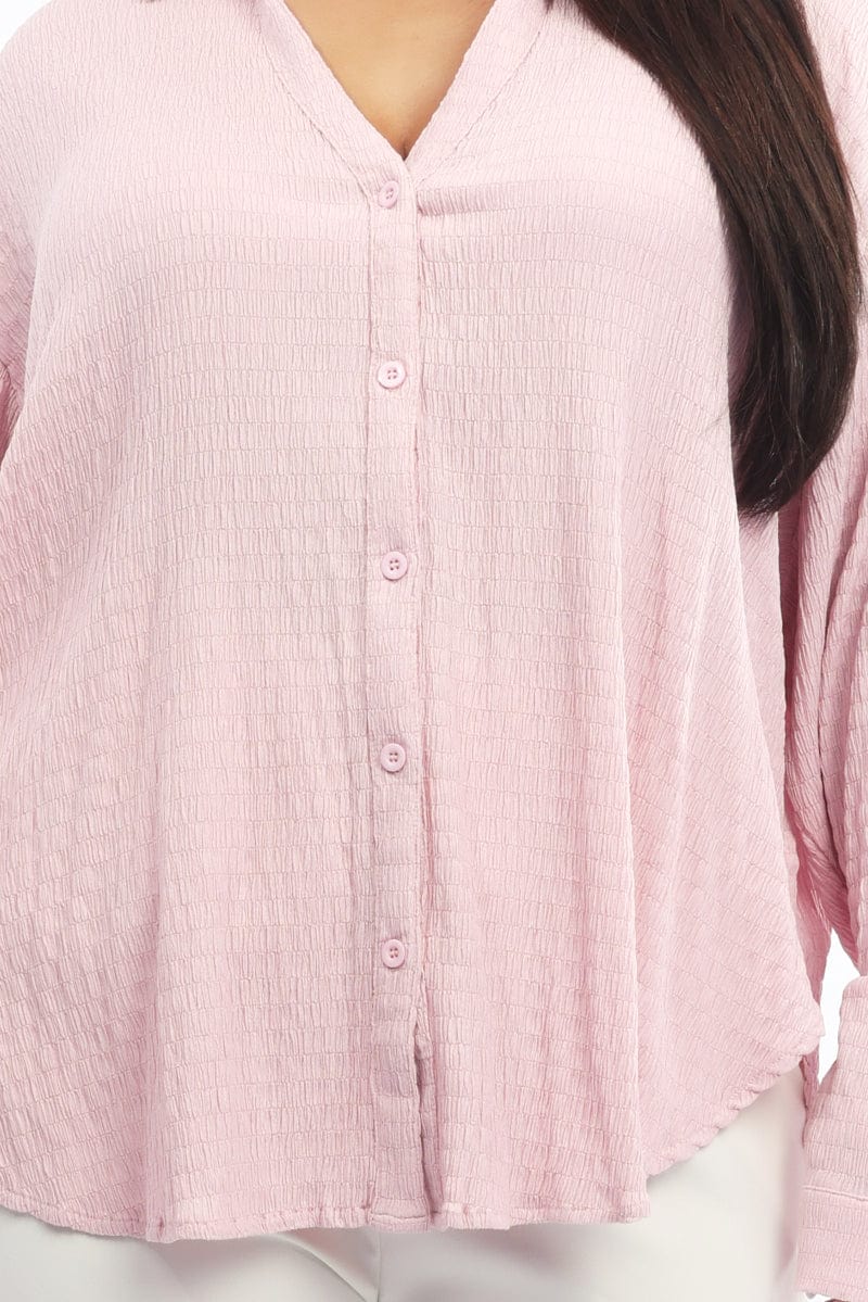 Pink Relaxed Shirt Long Sleeve Textured for YouandAll Fashion