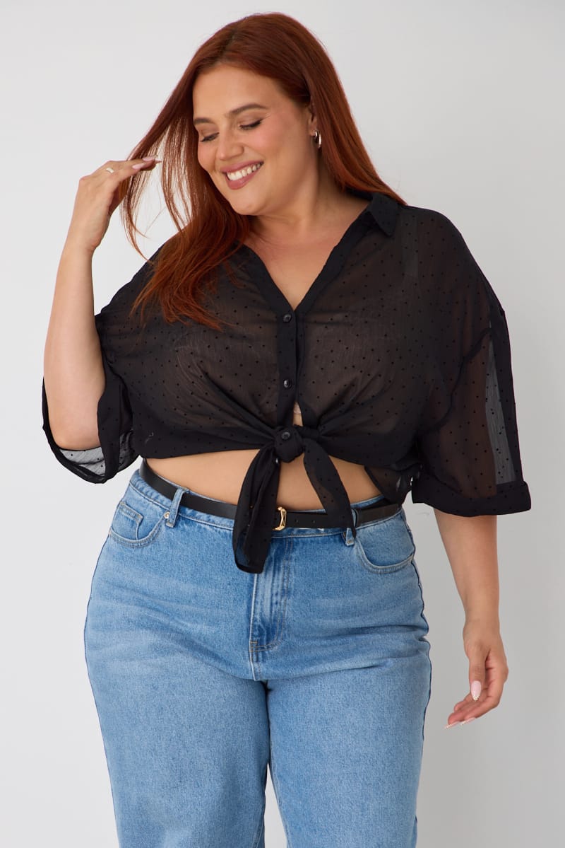 Black Relaxed Shirt Long Sleeve Dot for YouandAll Fashion