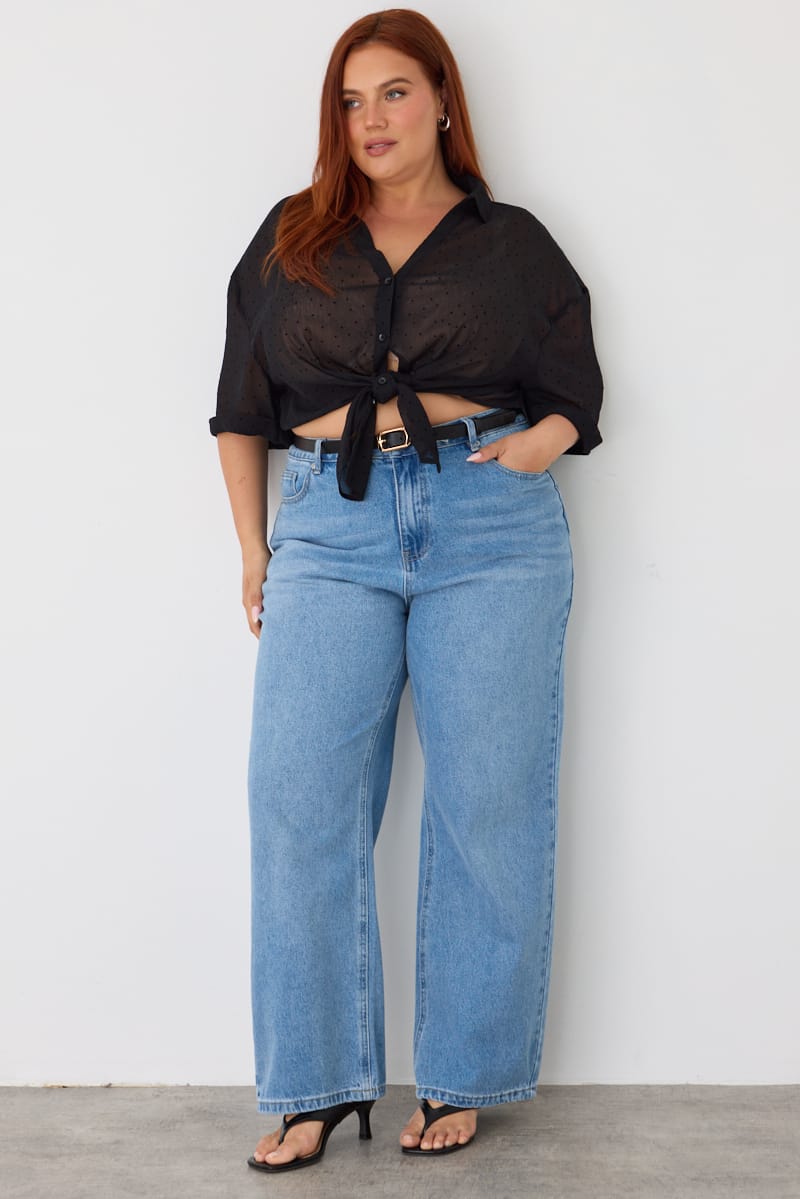Black Relaxed Shirt Long Sleeve Dot for YouandAll Fashion