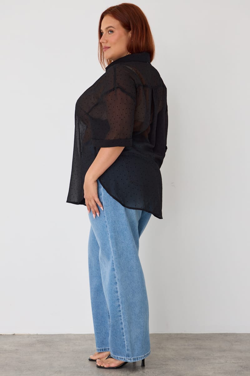 Black Relaxed Shirt Long Sleeve Dot for YouandAll Fashion