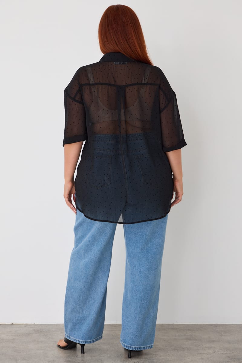 Black Relaxed Shirt Long Sleeve Dot for YouandAll Fashion