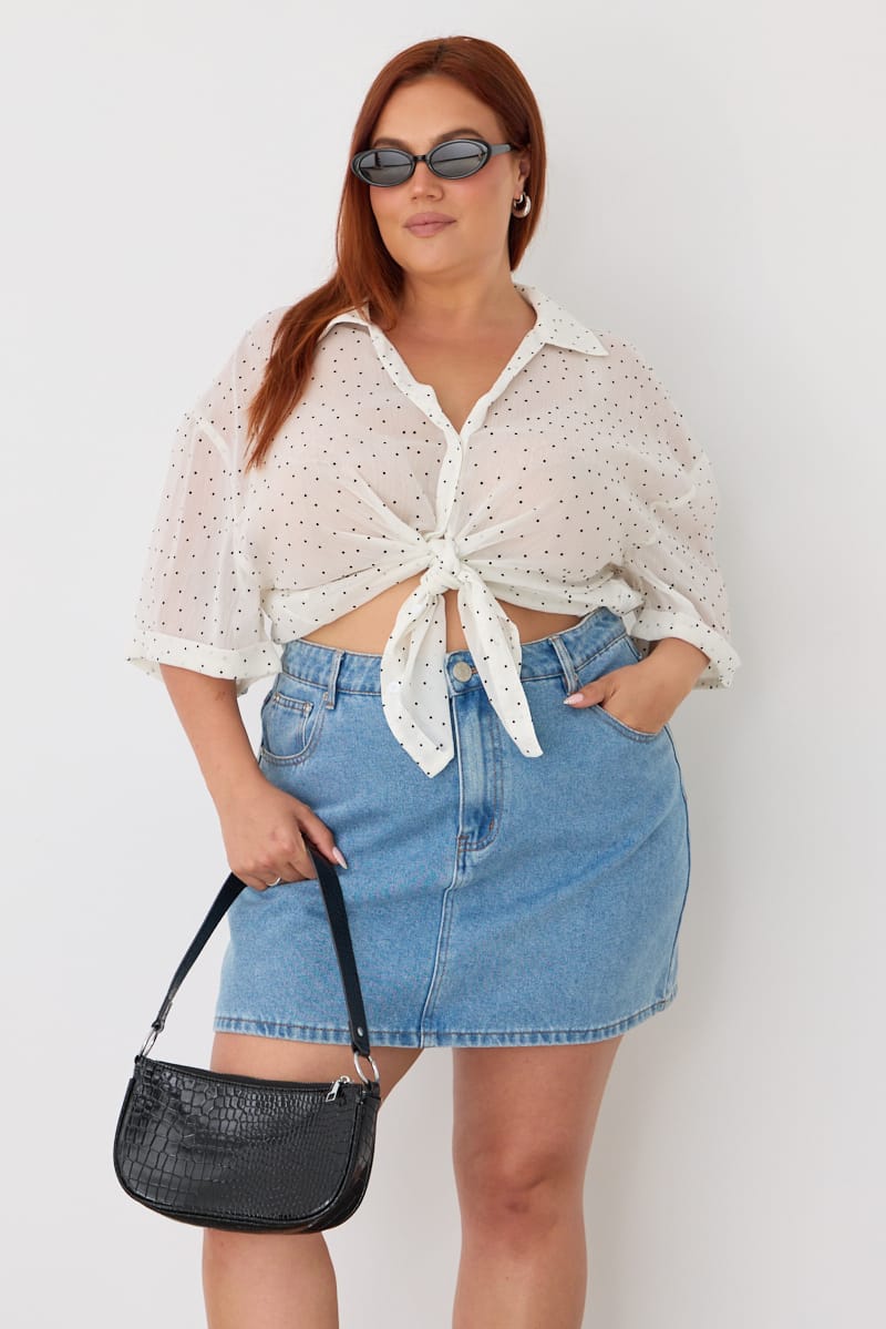 White Relaxed Shirt Long Sleeve Dot for YouandAll Fashion