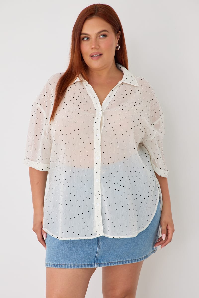 White Relaxed Shirt Long Sleeve Dot for YouandAll Fashion