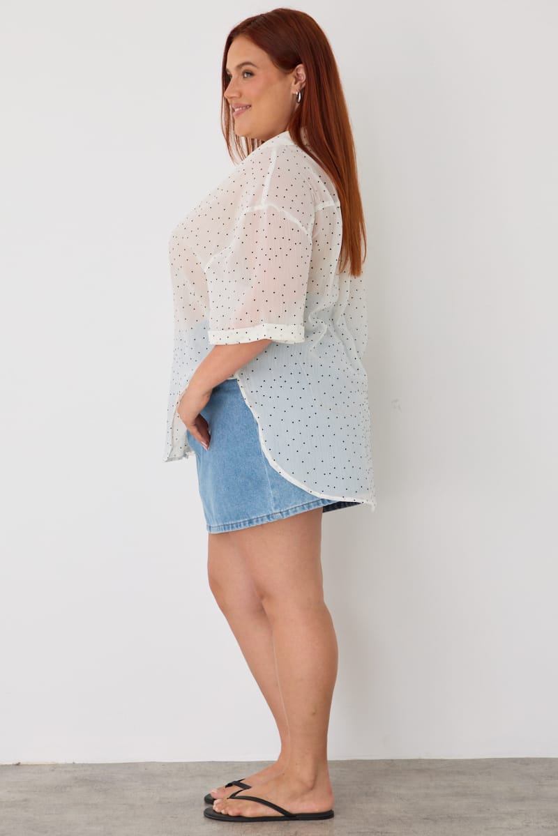 White Relaxed Shirt Long Sleeve Dot for YouandAll Fashion
