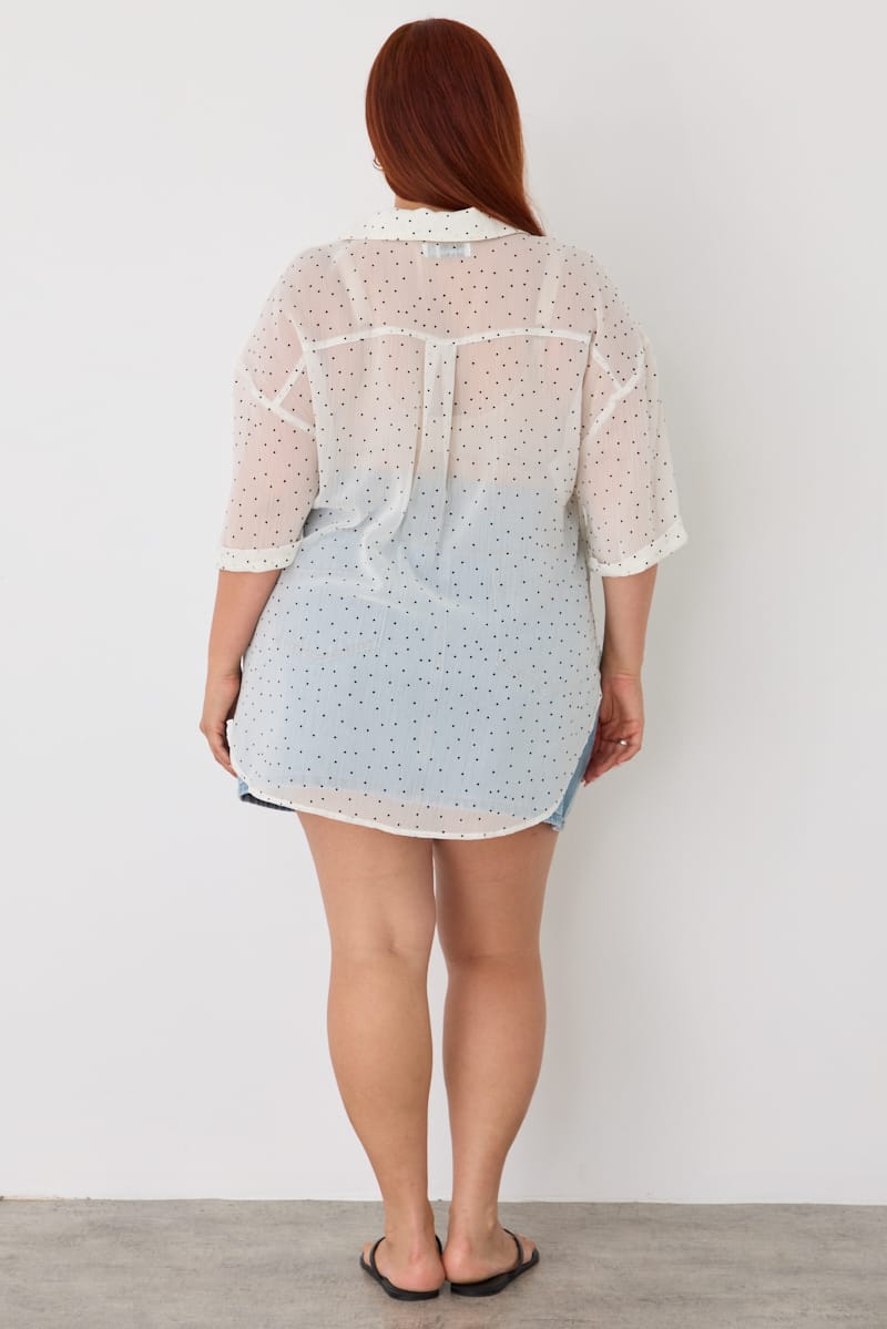 White Relaxed Shirt Long Sleeve Dot for YouandAll Fashion