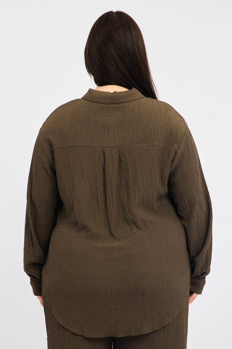 Brown Relaxed Shirt Long Sleeve Textured for YouandAll Fashion