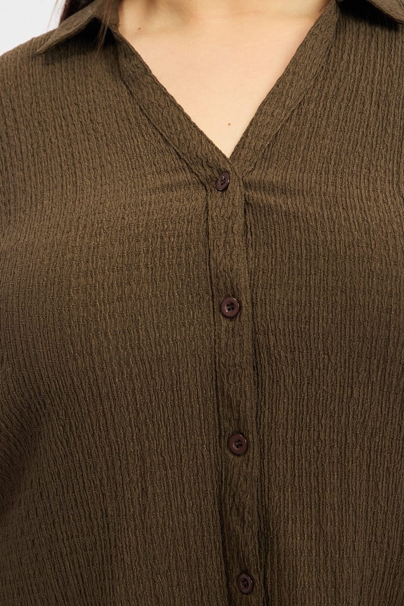 Brown Relaxed Shirt Long Sleeve Textured for YouandAll Fashion