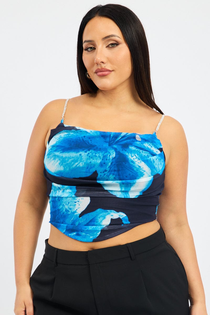Blue Floral Cami Top Mesh Corset for YouandAll Fashion