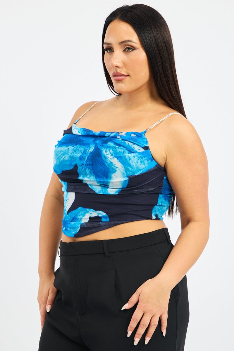 Blue Floral Cami Top Mesh Corset for YouandAll Fashion