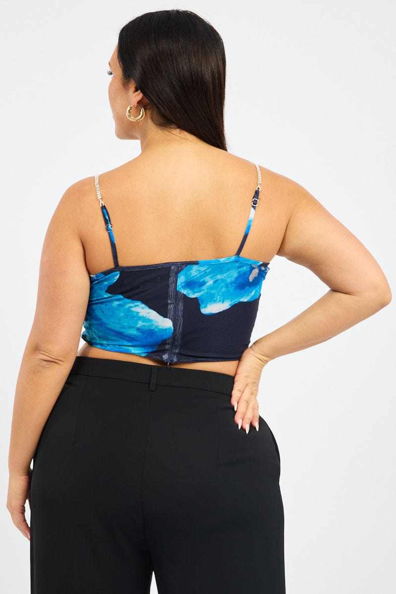 Blue Floral Cami Top Mesh Corset for YouandAll Fashion