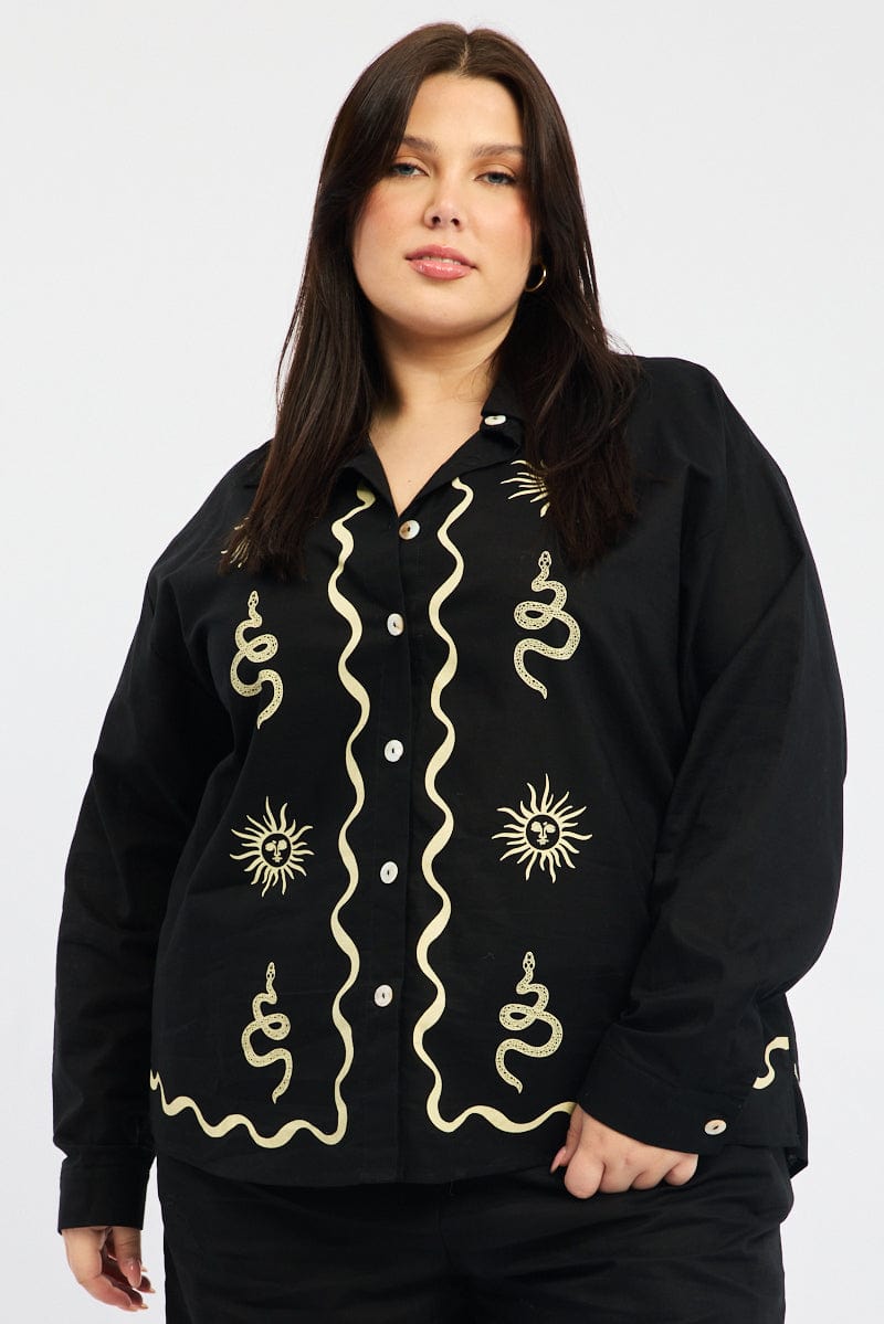 Black Relaxed Shirt Long Sleeve for YouandAll Fashion