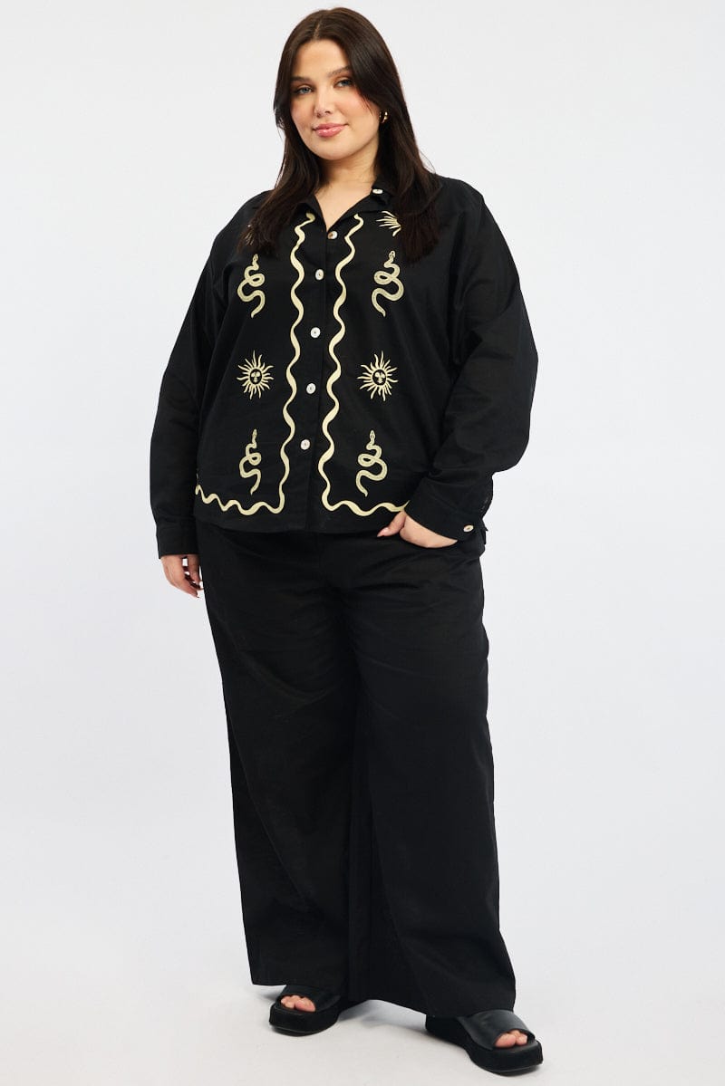 Black Relaxed Shirt Long Sleeve for YouandAll Fashion