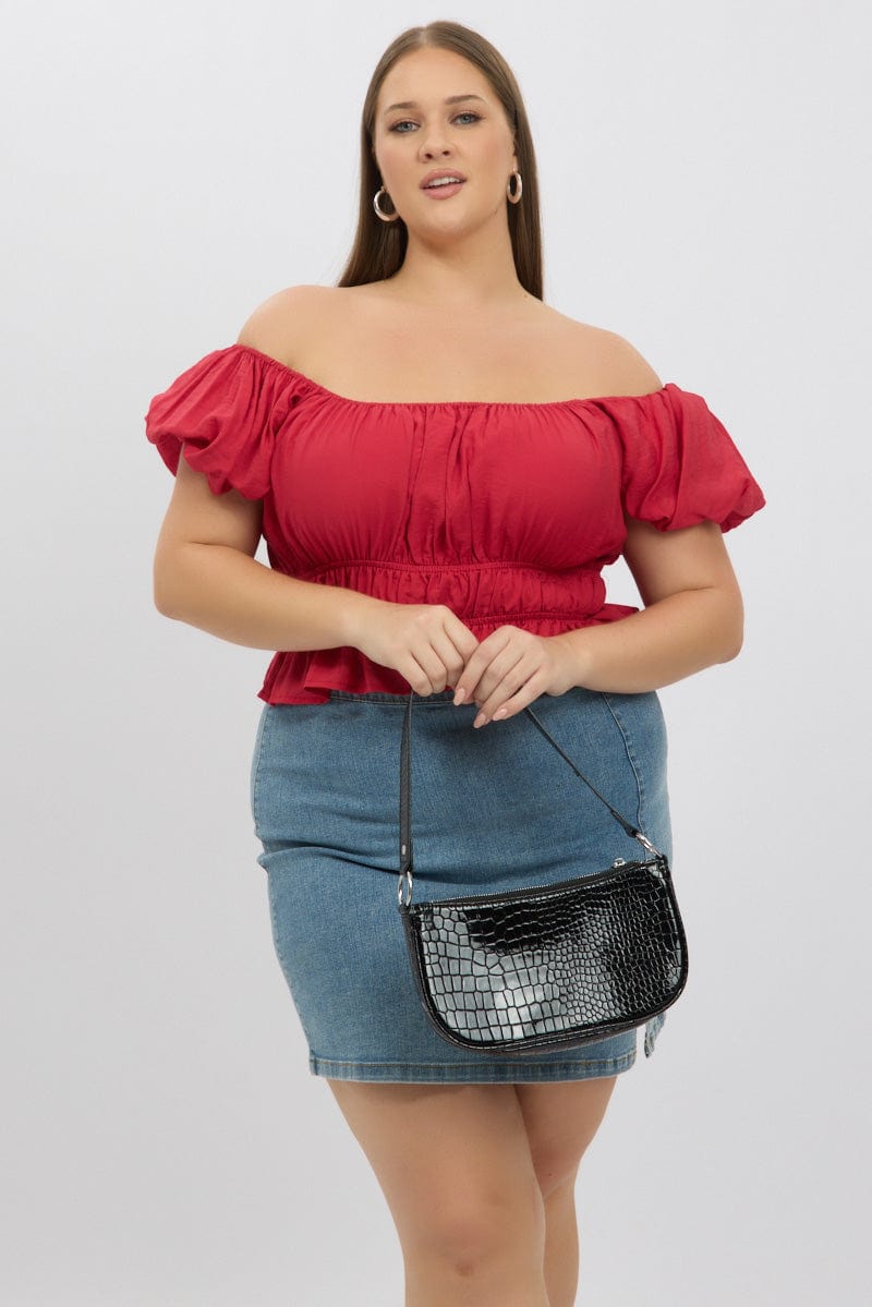 Red Ruffle Crop Top Puff Sleeve | You & All
