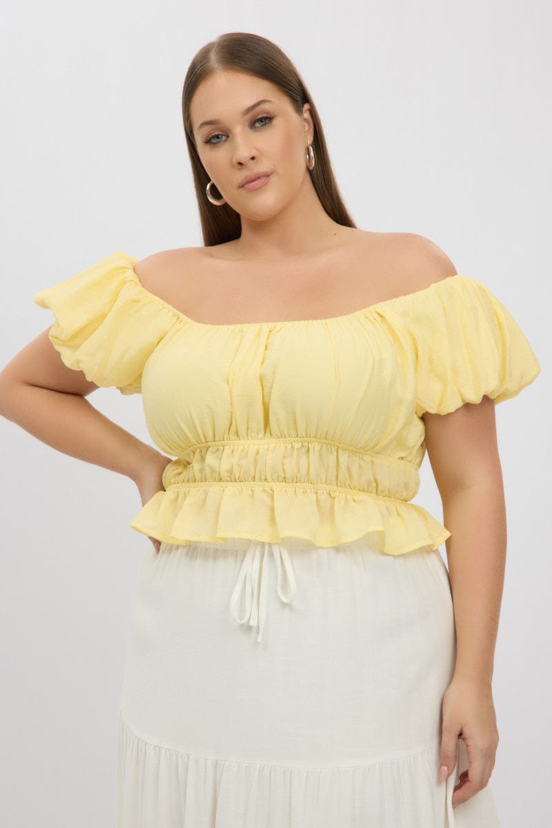 Yellow Raffles Top Yellow Ruffle Crop Top Puff Sleeve | You & All
