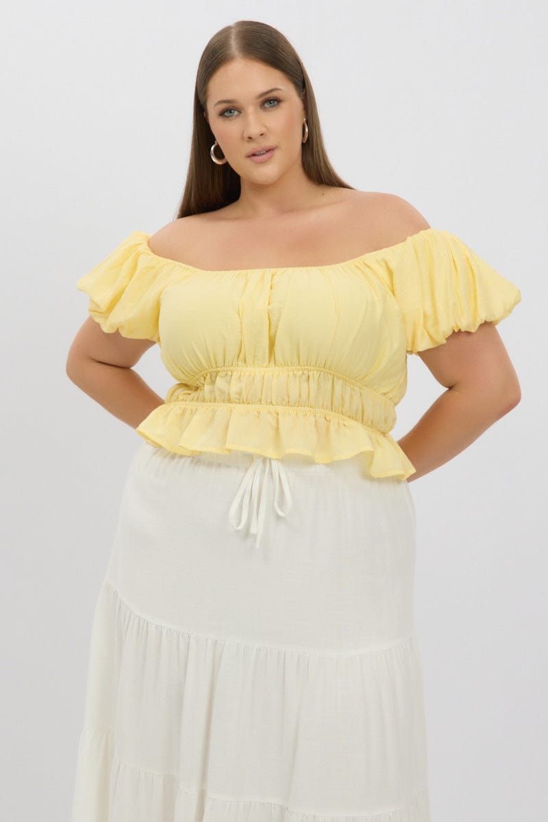 Light Yellow Ruffle Top Yellow Ruffle Crop Top Puff Sleeve | You & All