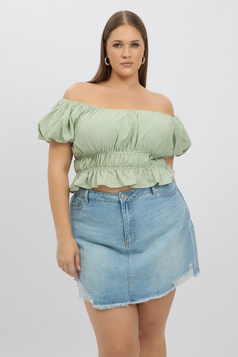 Green Ruff Top Green Ruffle Crop Top Puff Sleeve | You & All