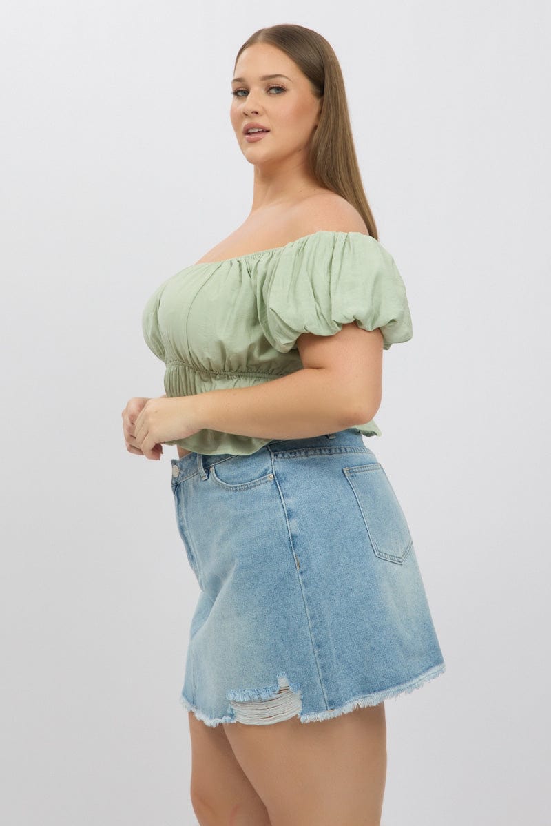 Green Ruff Top Green Ruffle Crop Top Puff Sleeve | You & All