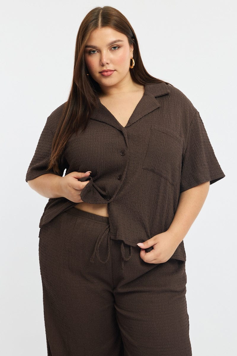 Brown Textured Shirt Short Sleeve for YouandAll Fashion