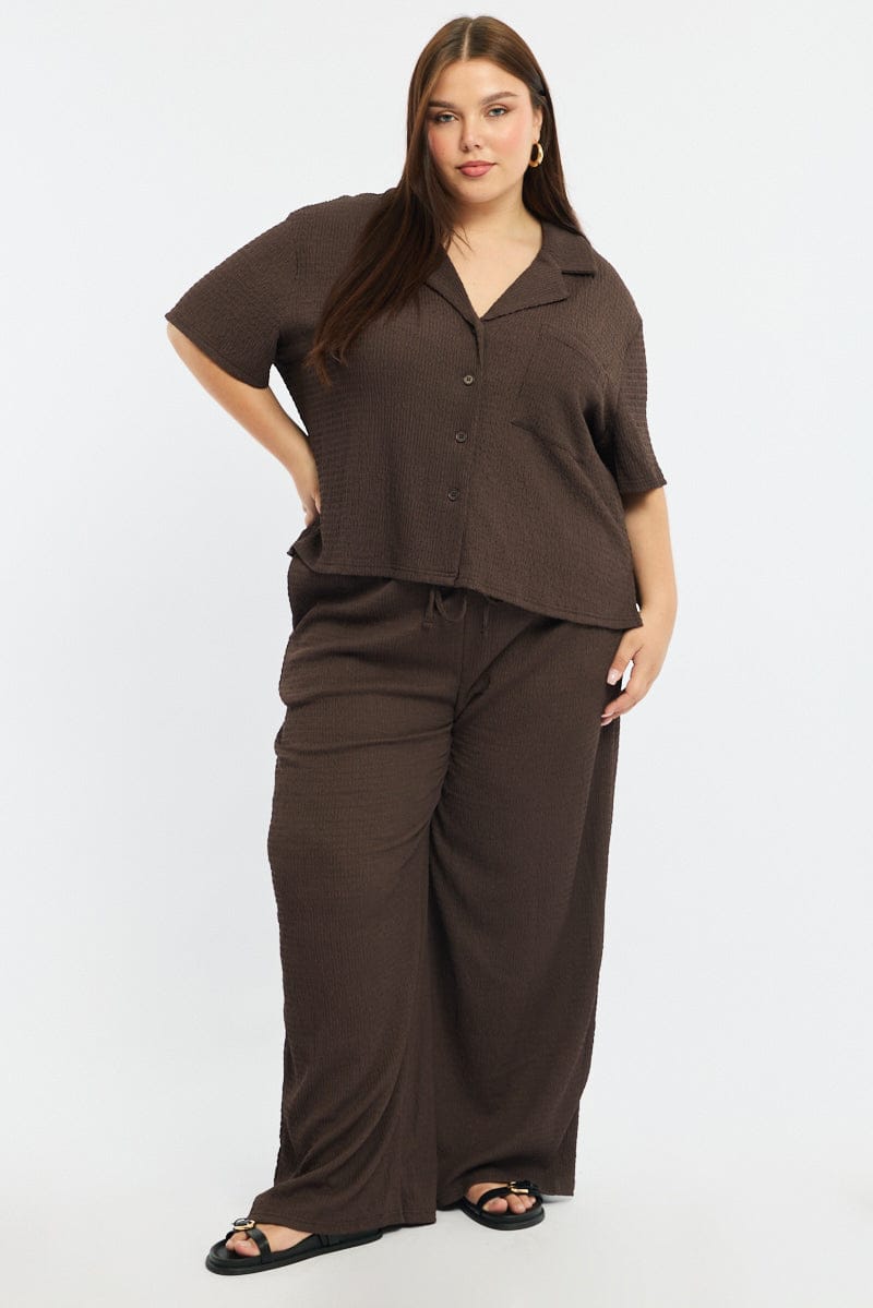Brown Textured Shirt Short Sleeve for YouandAll Fashion