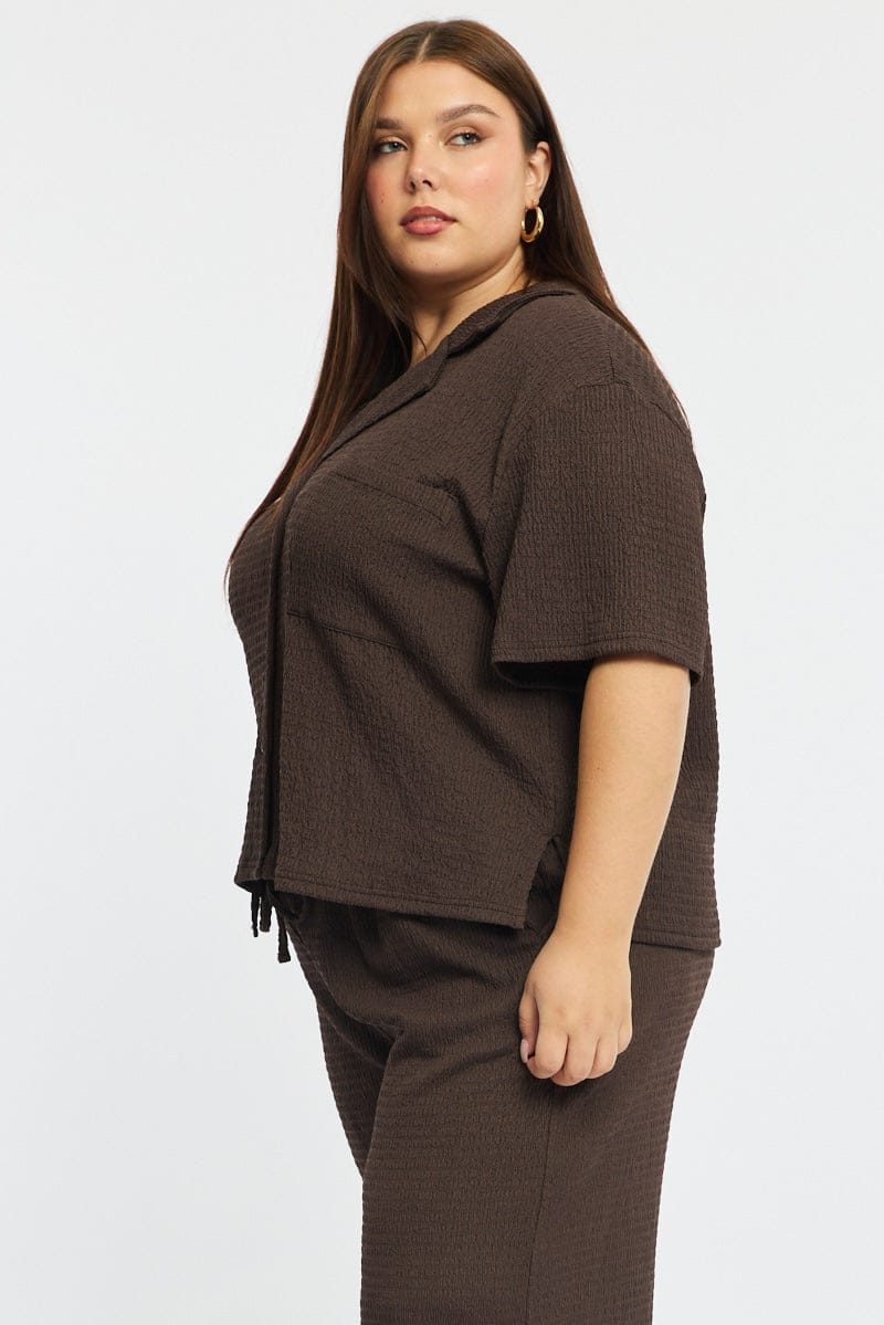 Brown Textured Shirt Short Sleeve for YouandAll Fashion