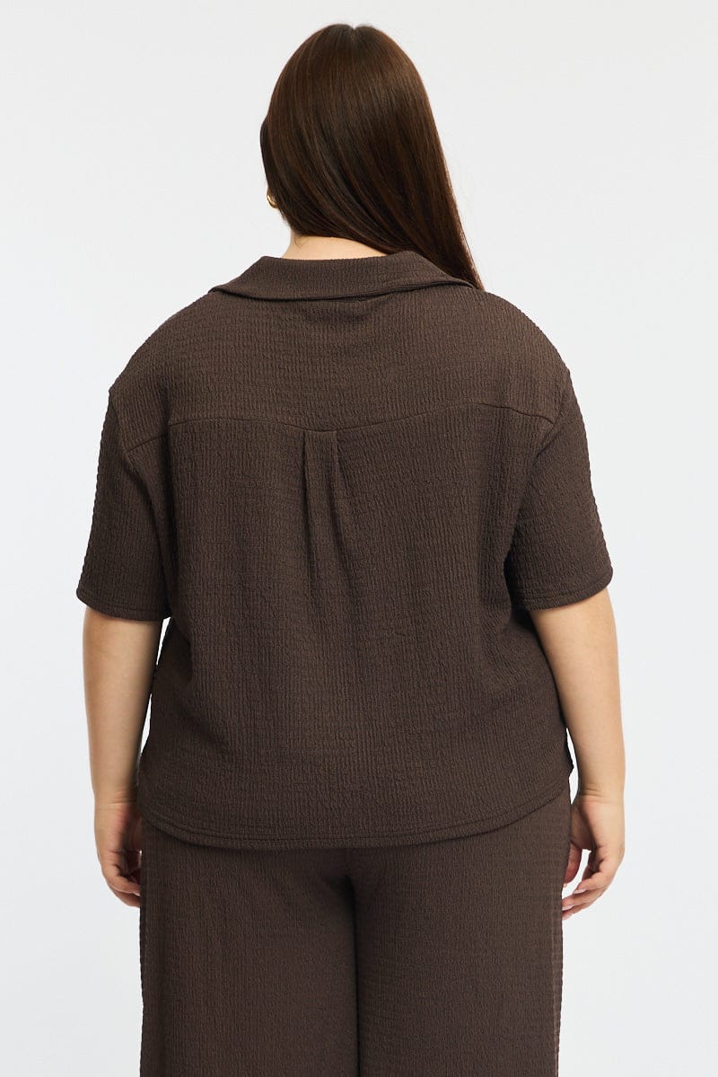 Brown Textured Shirt Short Sleeve for YouandAll Fashion