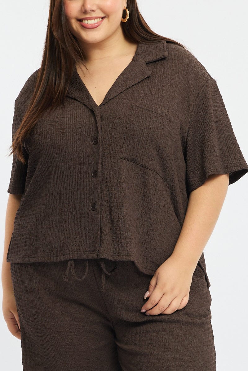 Brown Textured Shirt Short Sleeve for YouandAll Fashion