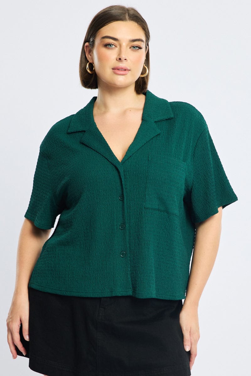 Green Textured Shirt Short Sleeve for YouandAll Fashion