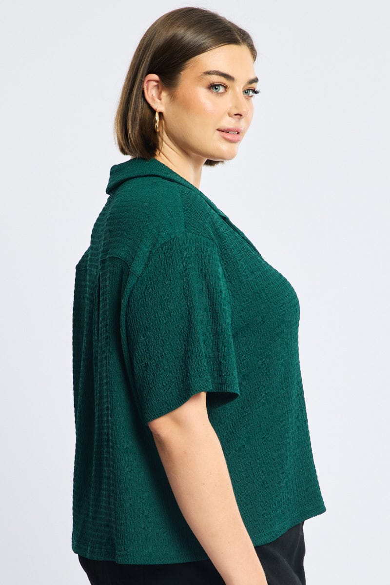 Green Textured Shirt Short Sleeve for YouandAll Fashion