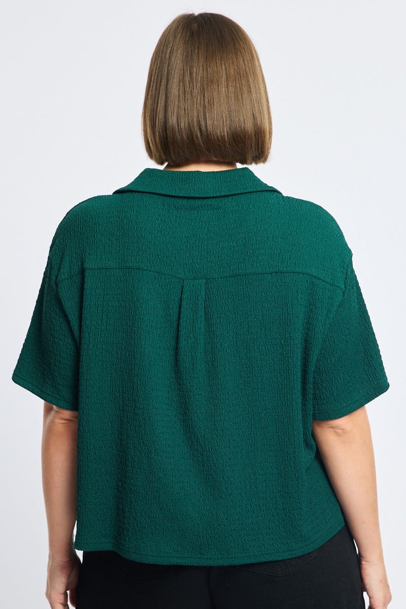 Green Textured Shirt Short Sleeve for YouandAll Fashion