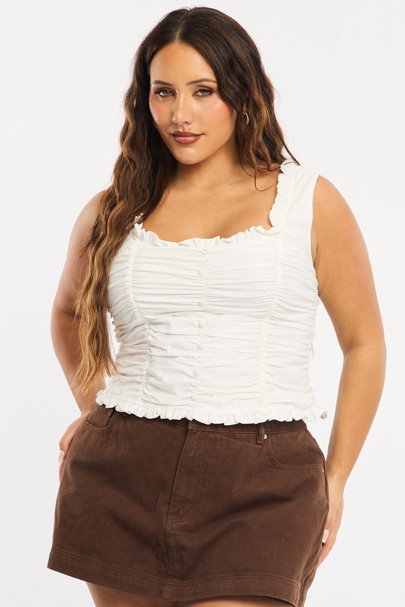 White Ruched Top Sleeveless for YouandAll Fashion