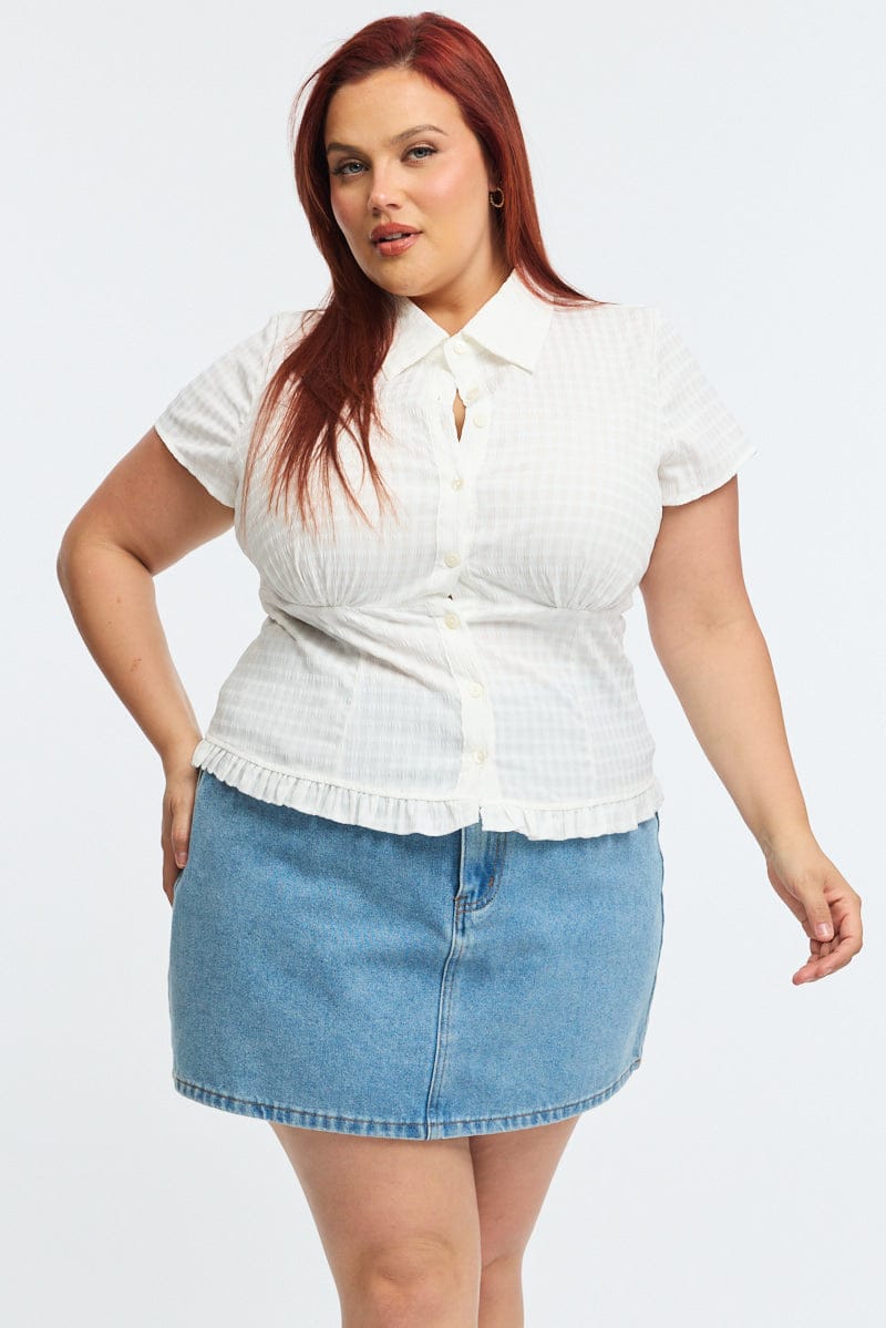White Fitted Shirt Short Sleeve Shirred Back for YouandAll Fashion