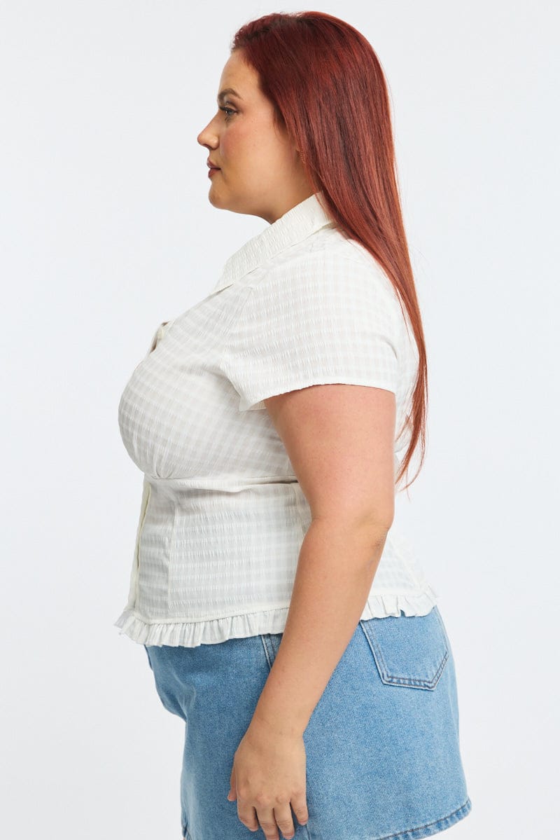 White Fitted Shirt Short Sleeve Shirred Back for YouandAll Fashion