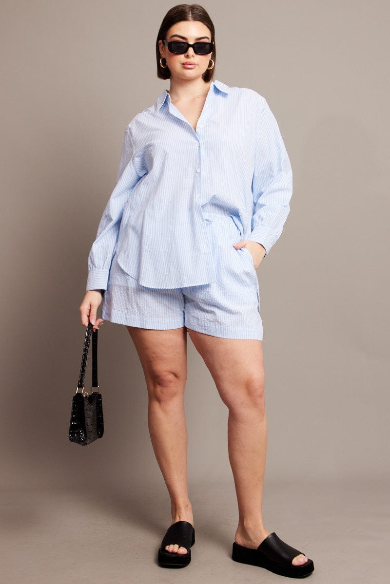 Blue Stripe Relaxed Shirt Long Sleeve for YouandAll Fashion