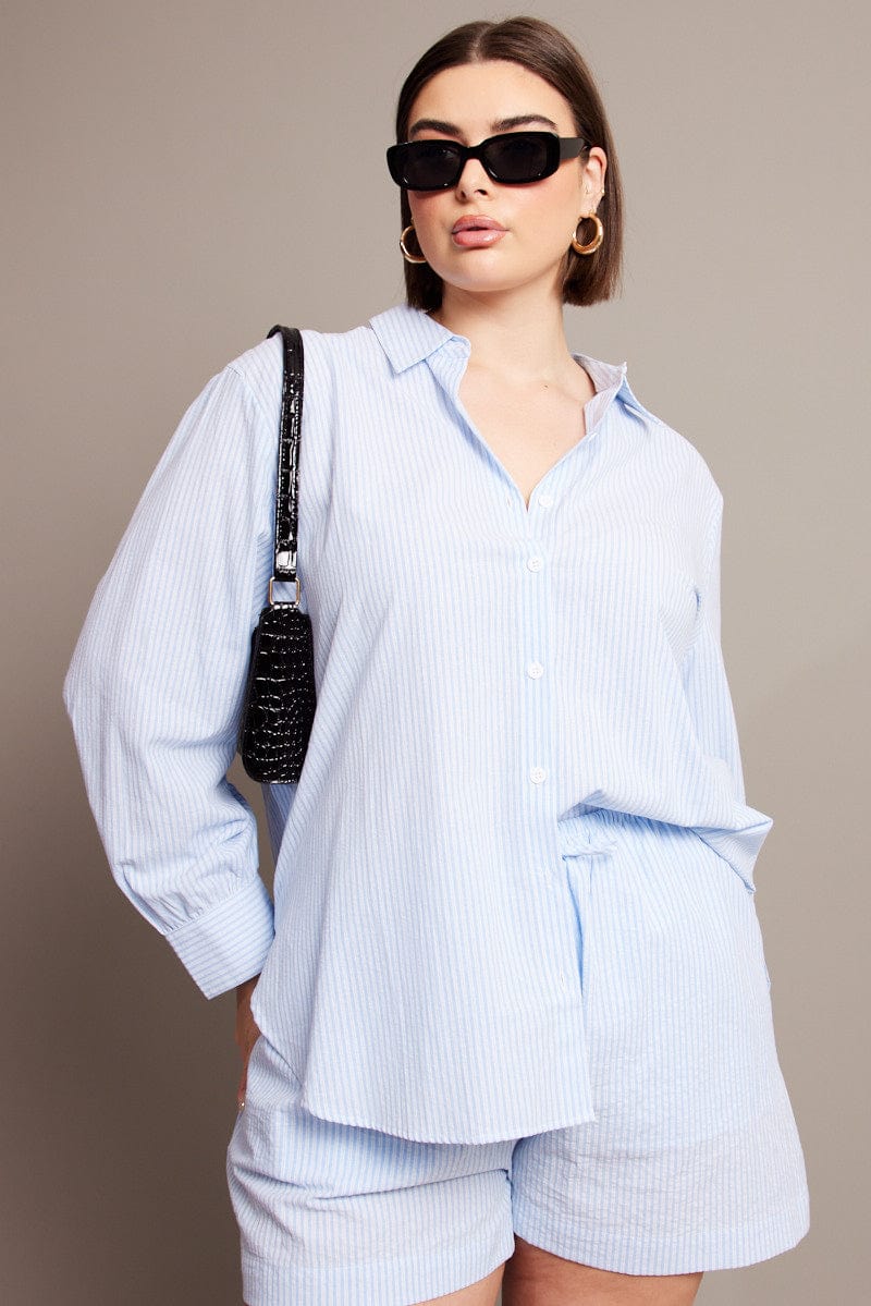 Blue Stripe Relaxed Shirt Long Sleeve for YouandAll Fashion