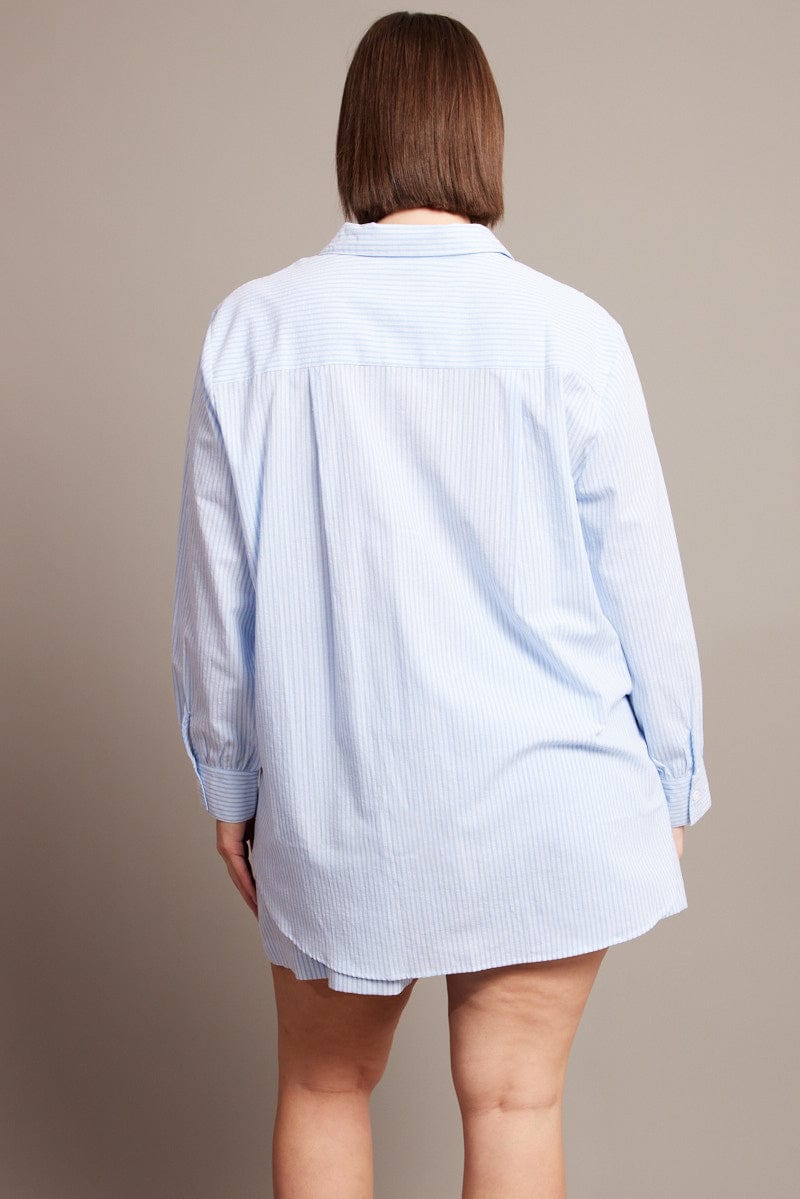 Blue Stripe Relaxed Shirt Long Sleeve for YouandAll Fashion