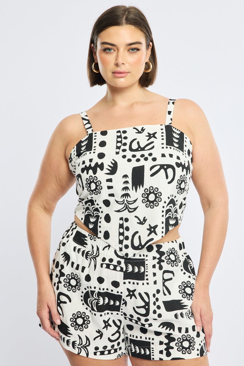 White Abstract Scarf Top Sleeveless for YouandAll Fashion