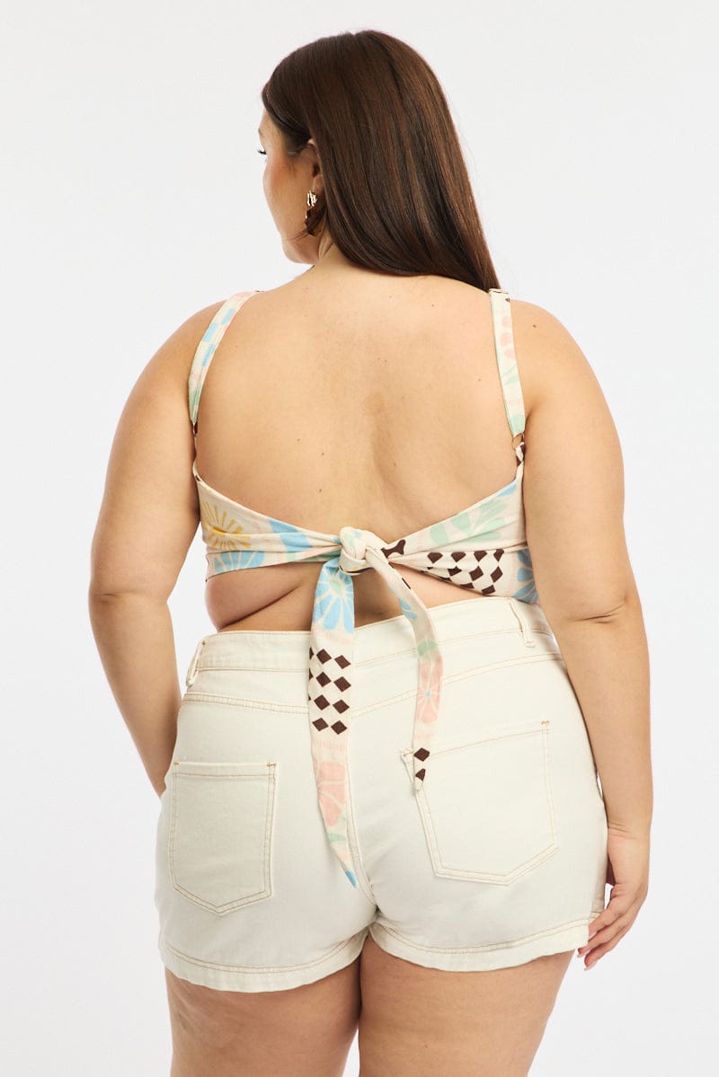 Multi Abstract Scarf Top Sleeveless Tie Back for YouandAll Fashion