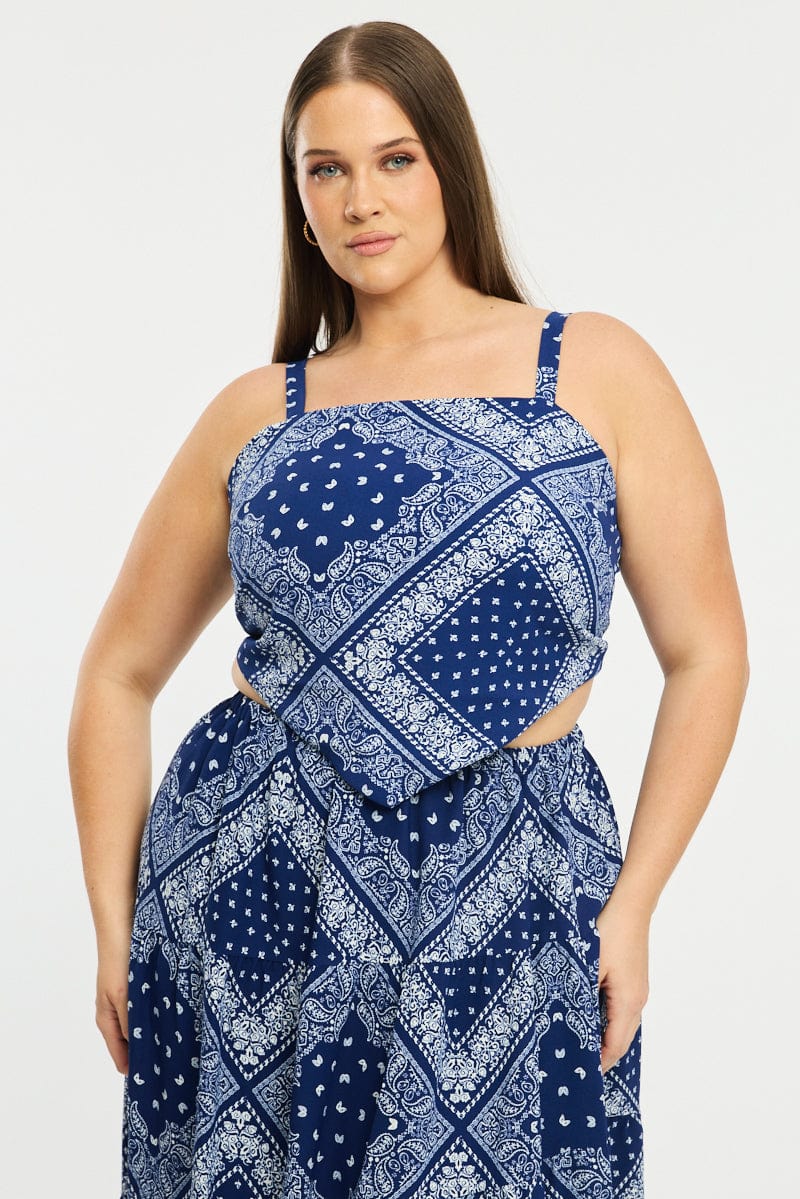 Blue Paisley Bandana Scarf Top for YouandAll Fashion