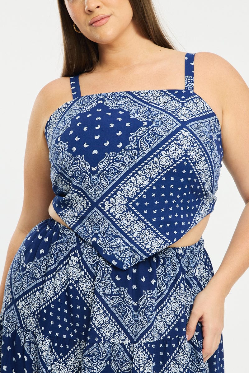 Blue Paisley Bandana Scarf Top for YouandAll Fashion