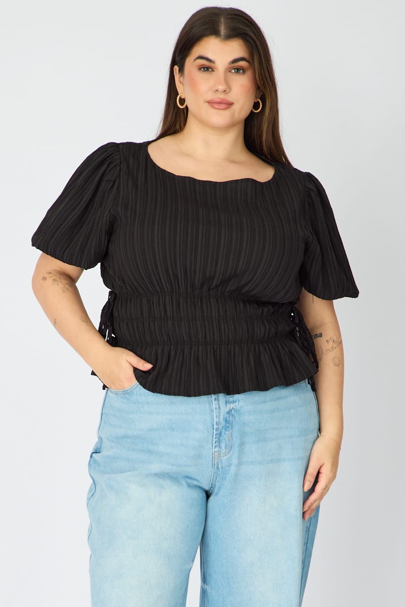 Black Short Sleeve Top Peplum for YouandAll Fashion