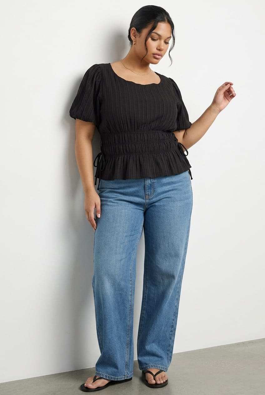 Black Short Sleeve Top Peplum for YouandAll Fashion