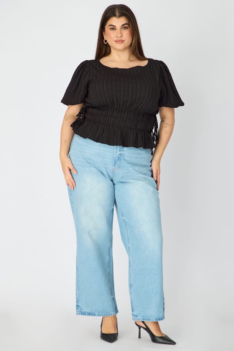 Black Short Sleeve Top Peplum for YouandAll Fashion