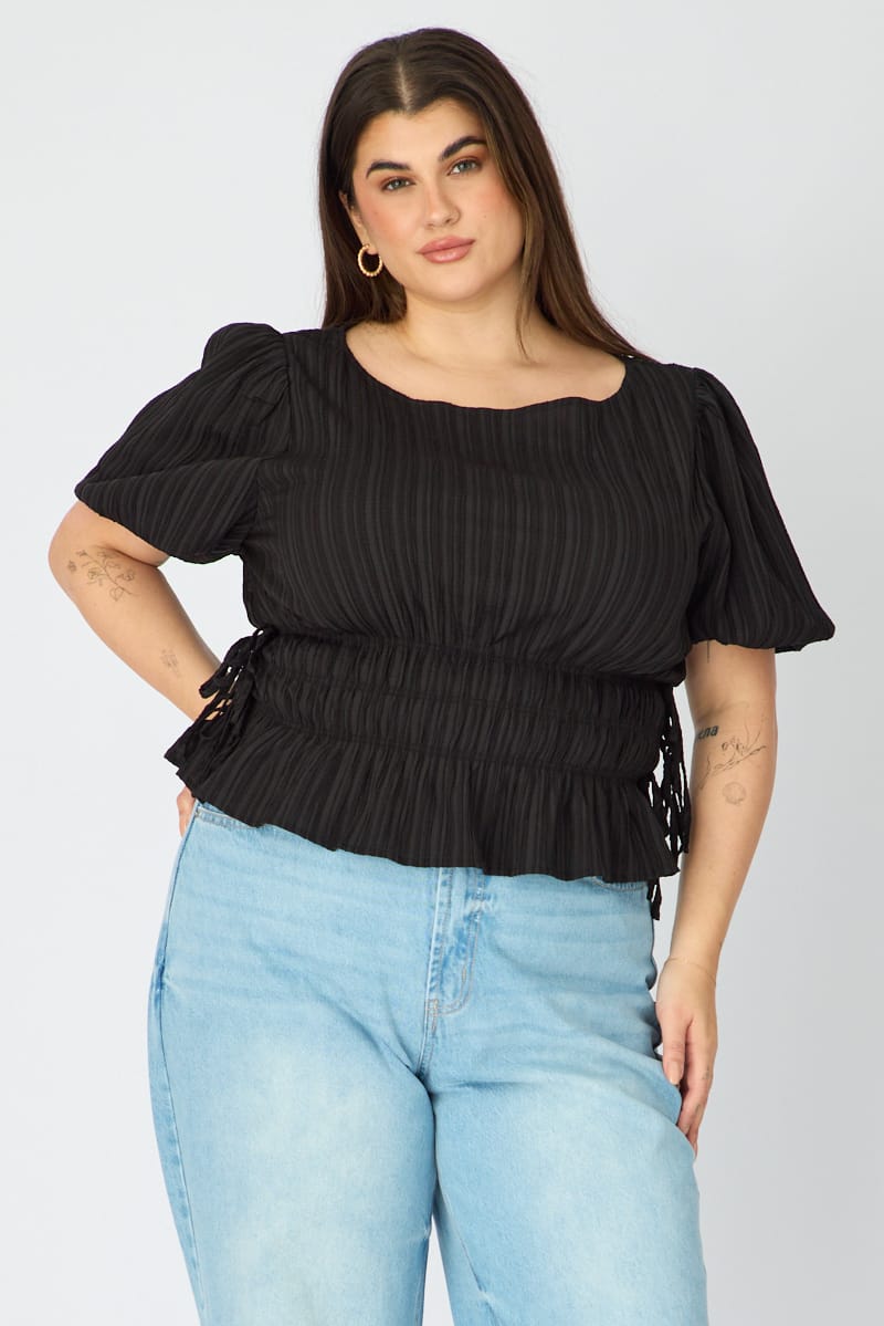 Black Short Sleeve Top Peplum for YouandAll Fashion