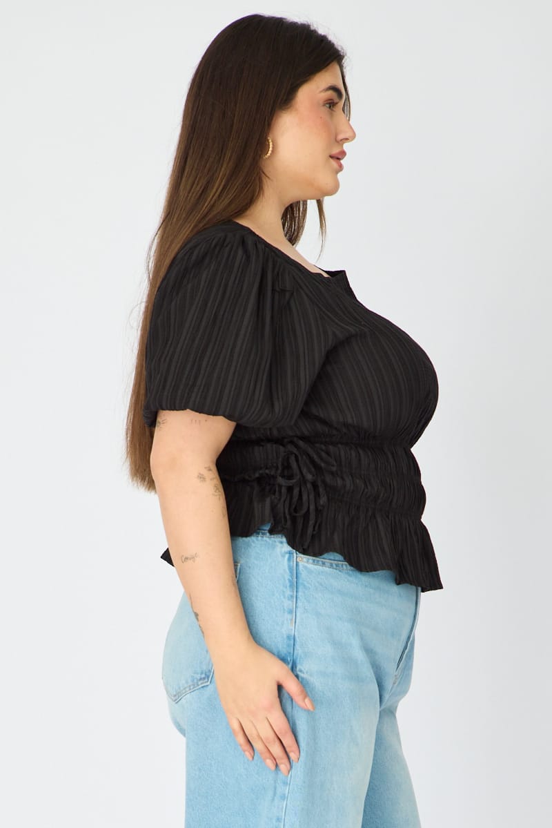 Black Short Sleeve Top Peplum for YouandAll Fashion